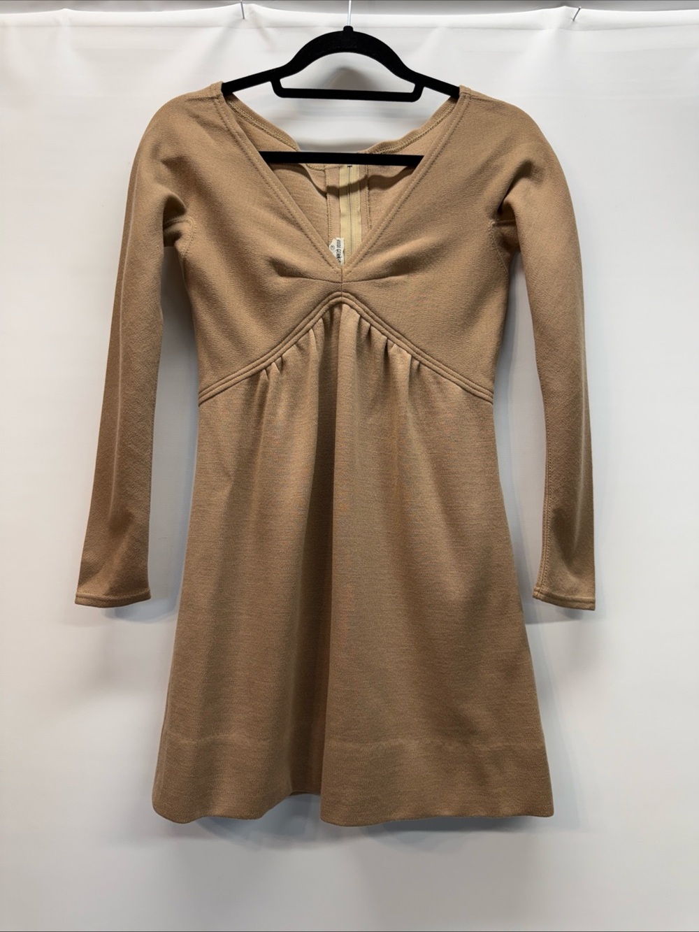 Vintage Rudi Gernreich Harmon Knitwear Wool Mini Dress Sz 10 Tan 60’s Babydoll